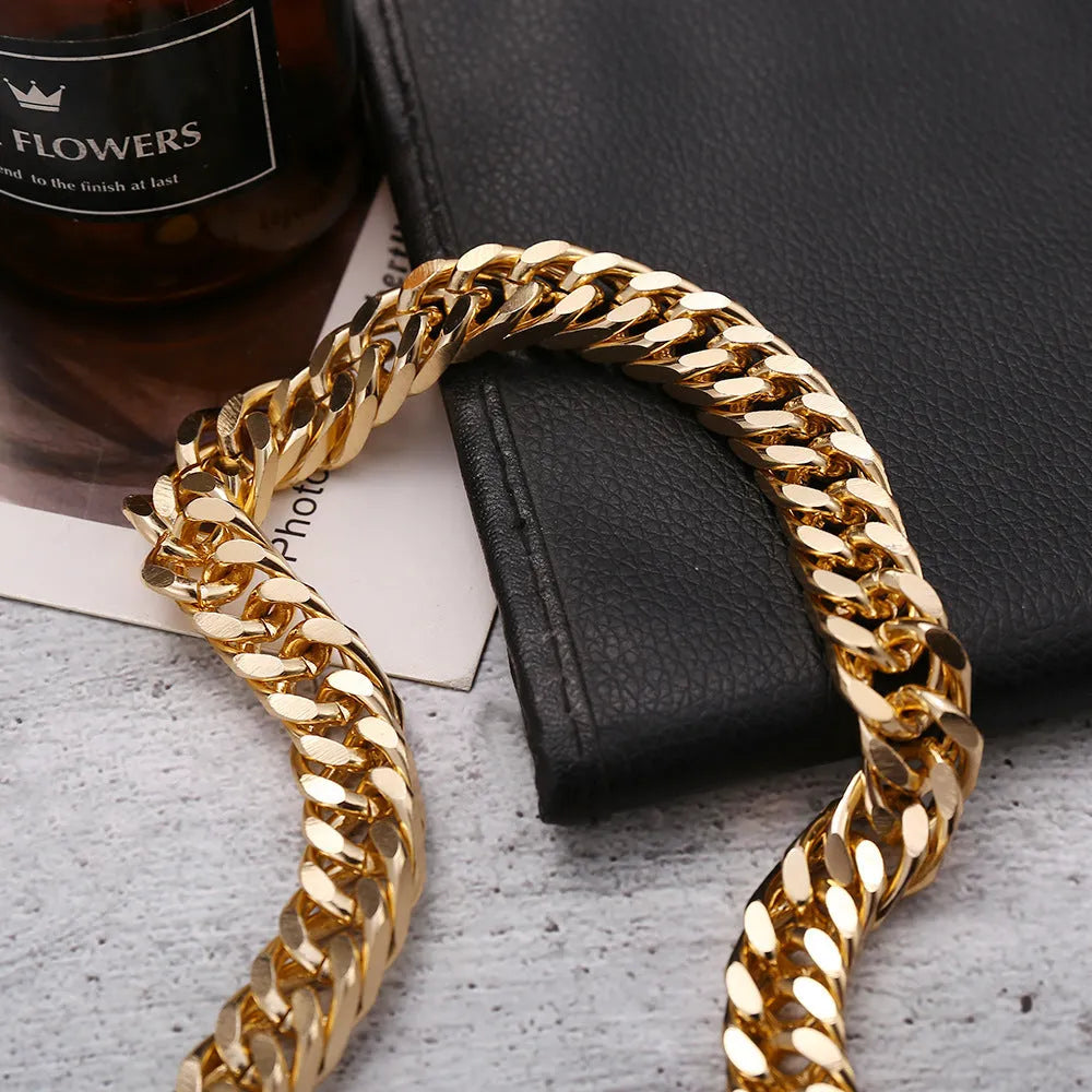 Gold thick chain necklace for women with a simple solid colour design.