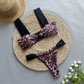 Women's black leopard print bikini swimsuit with tube top and Asian sizing options