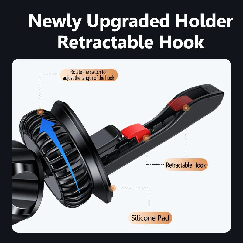 Car air vent magnetic phone holder with bracket and magnetic guide plate in black colour
