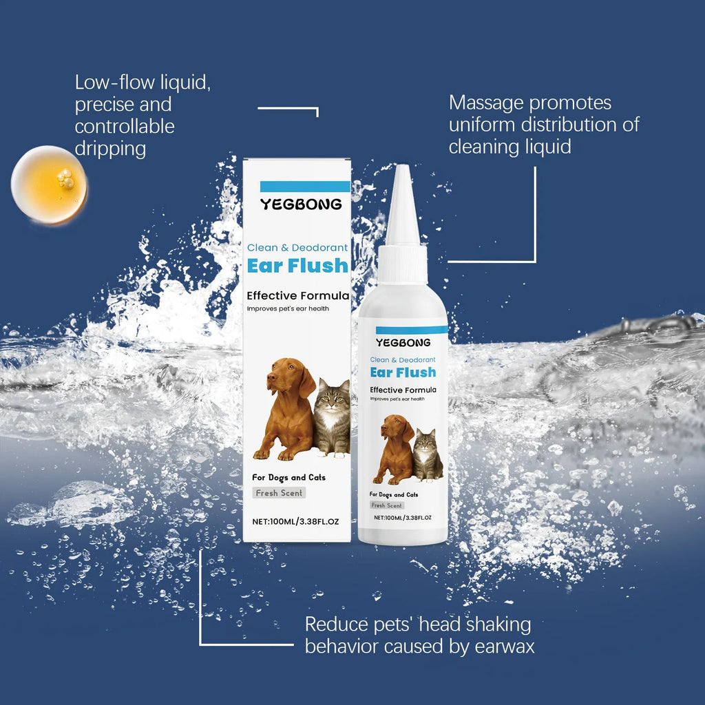 100ml bottle of dog and cat ear cleaner with applicator for gentle ear cleaning.