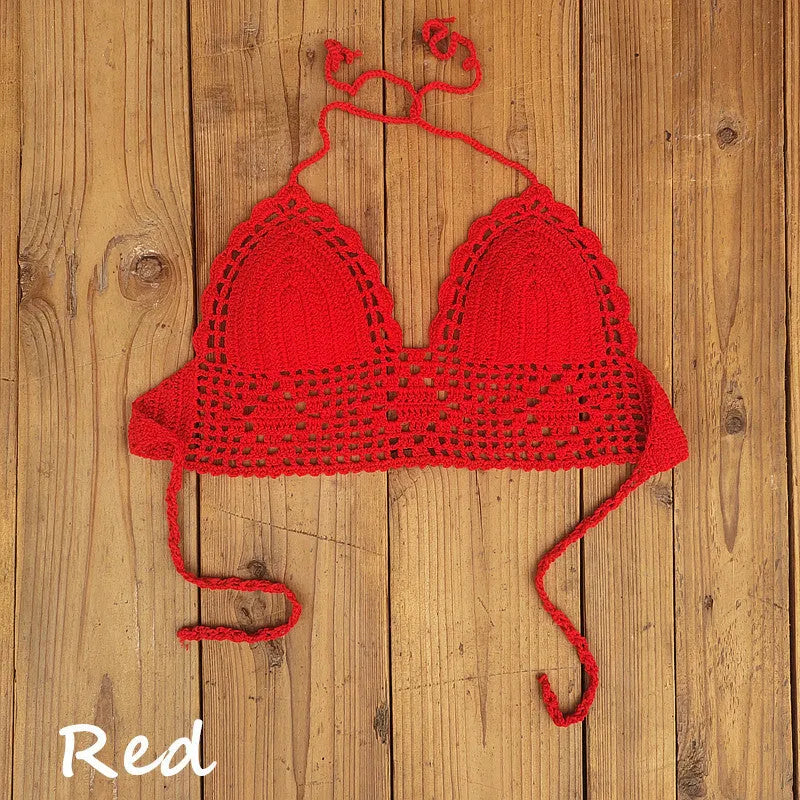 Women's backless acrylic bikini swimsuit top in multiple colours.