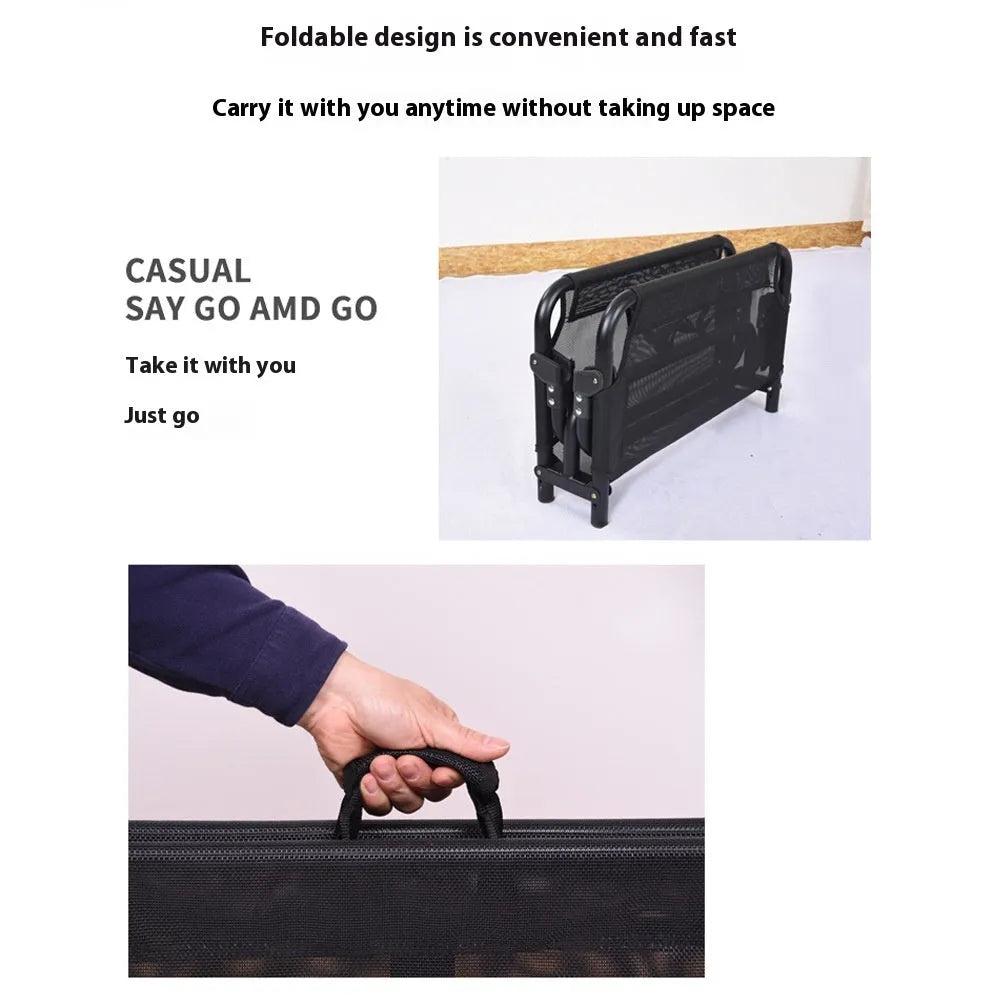 Folding steel frame dog camp bed with mesh platform and removable mattress