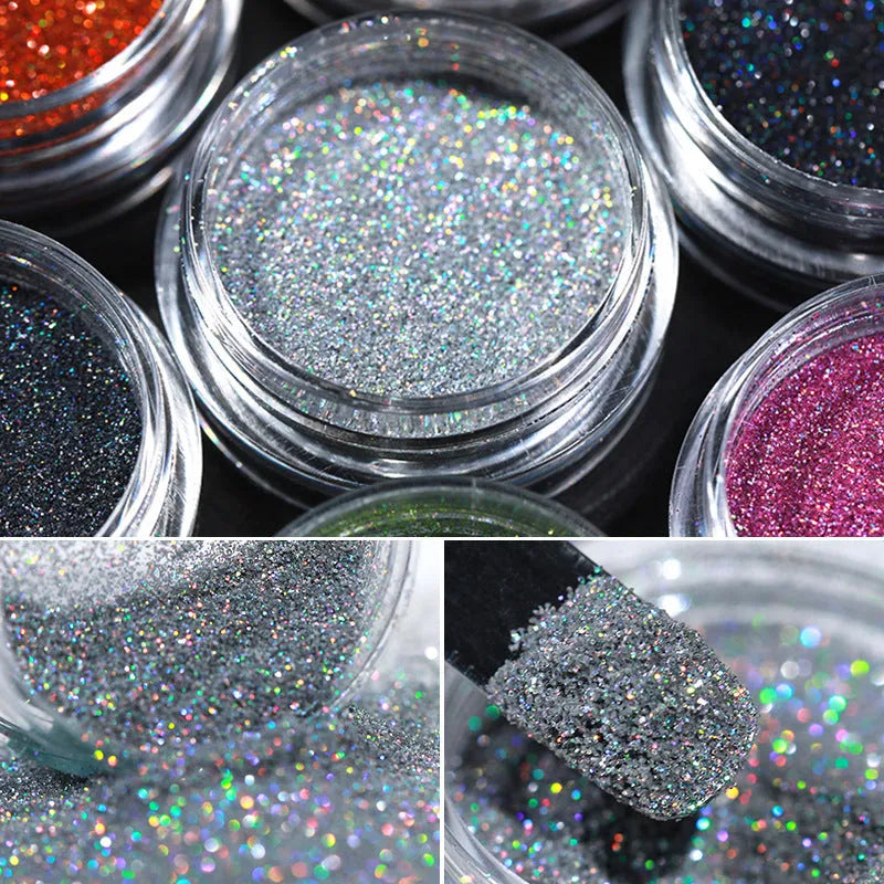 Aurora Magic Nail Powder glitter in laser gradient colours for nail art decoration