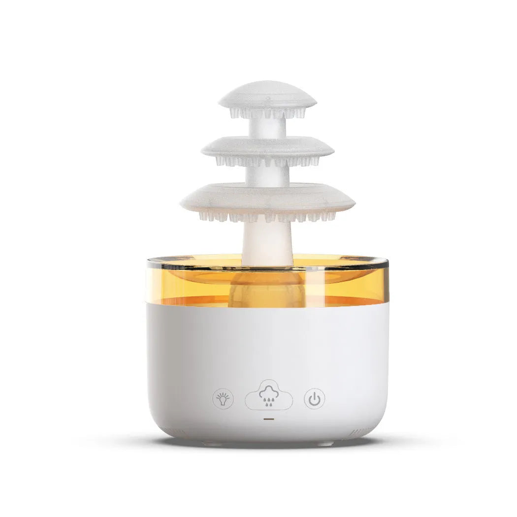 White Cloud Rain USB air humidifier and essential oil diffuser with colourful LED lights on