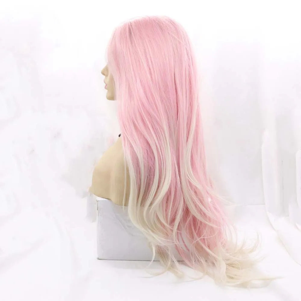 Pink gradient synthetic wig with big wave curls for ladies fashion and cosplay