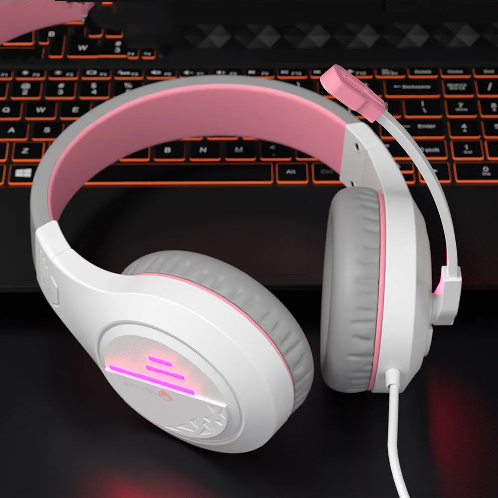 Lightweight wired gaming headset in black orange colour with adjustable headband and 50mm drivers