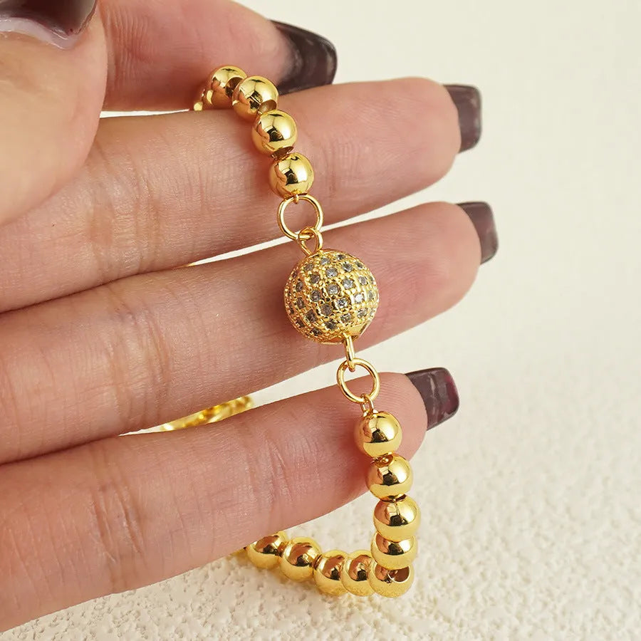 Arabic style copper bracelet with heart-shaped design and zircon stone details for women