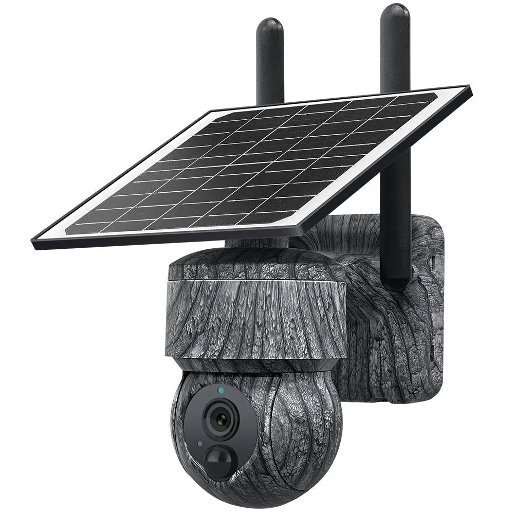 Camouflage solar outdoor surveillance camera with 4G and night vision, IP66 rated, 180 x 200 x 130 mm