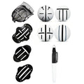 Golf scriber putter alignment tool set with four plastic scribers and four drawing pens.