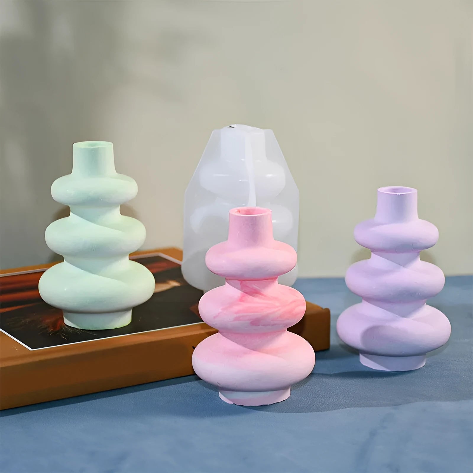 Three layer circle vase silicone mold for resin casting and baking in geometric design