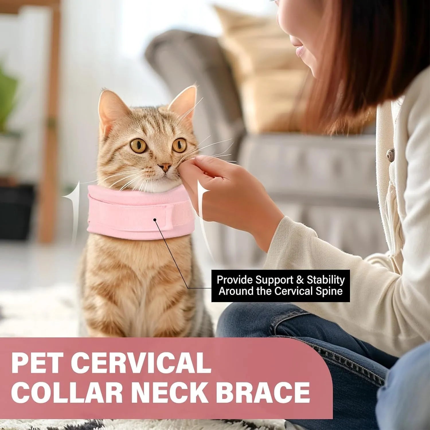 Soft grey and pink cat recovery cone collar showing four size options for post-surgery support