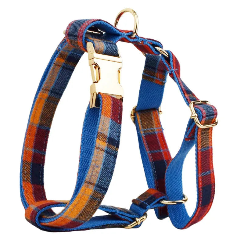 Four-piece dog collar set with matching bow tie, leash and vest in cloth material