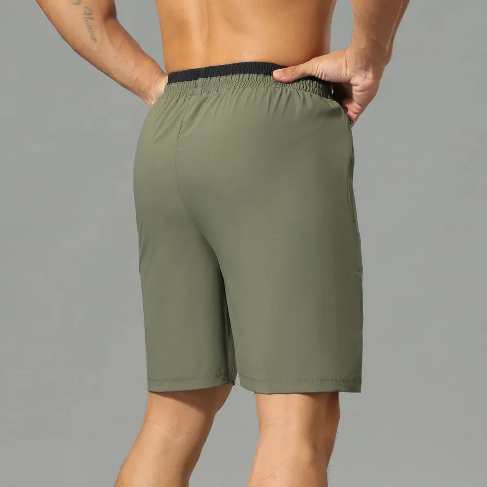 Men's loose-fitting ice silk quick-dry cropped pants in Army Green colour, shown from side view