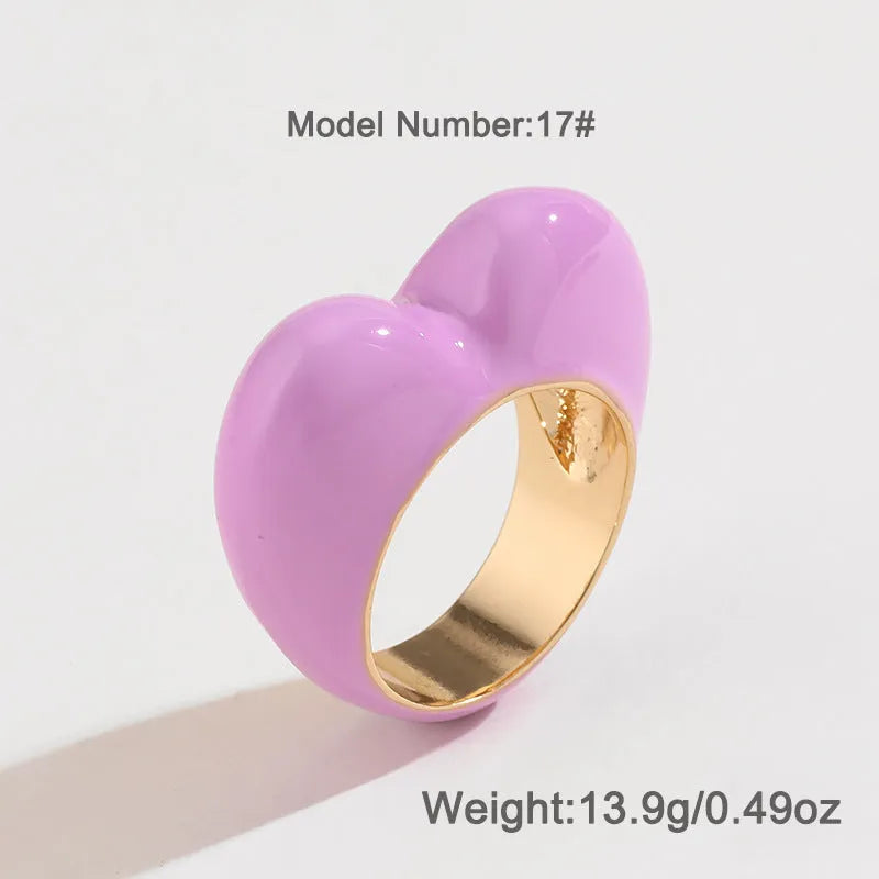 Original design heart-shaped enamel ring in black, pink, purple, or red colours.