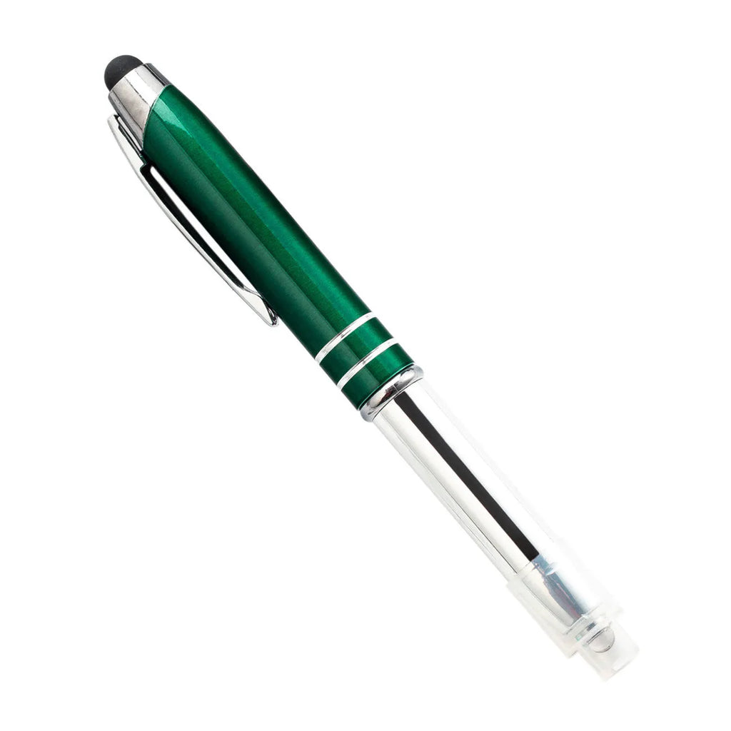 Metal touch screen stylus ballpoint pen with LED light in red, black, white, green, and blue colour options