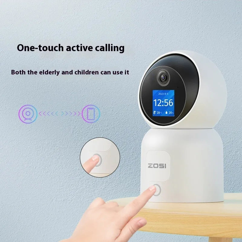 Zhou Shi wireless indoor security camera with large screen on a white plastic housing