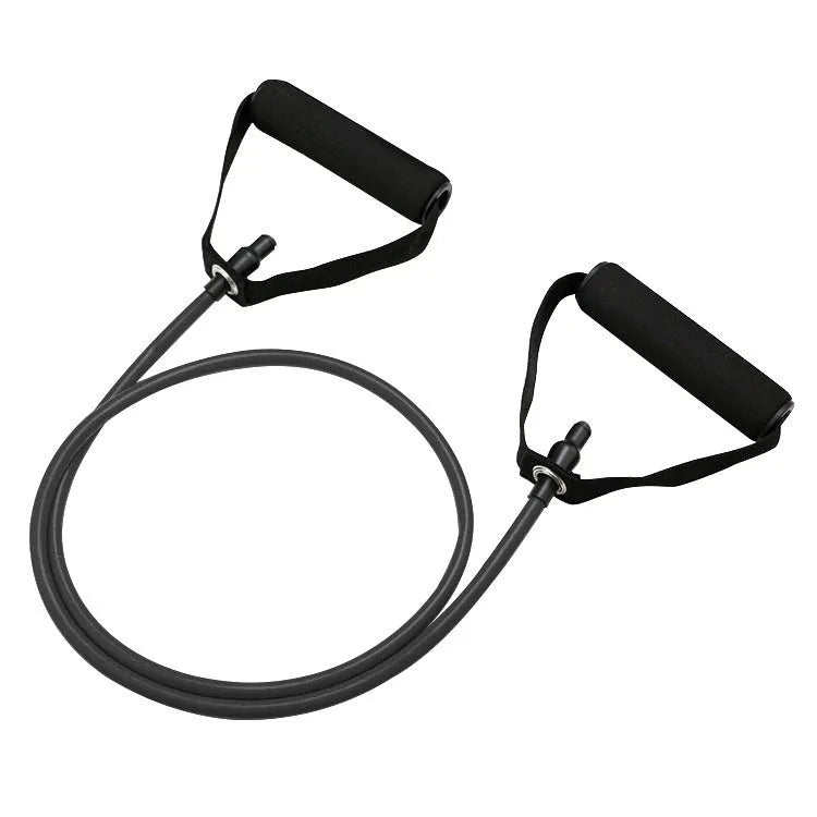 Colour-coded TPE chest expander rope showing yellow, green, red, blue, and black resistance bands for fitness training