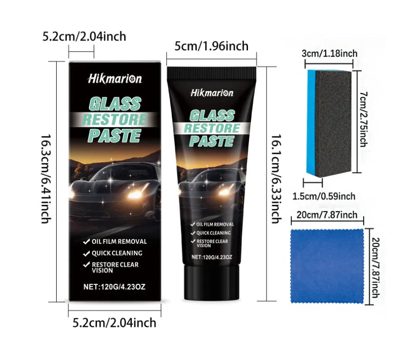 Glass Restore Cleaning Paste 120g pot with sponge and towel for windshield stain removal and anti-fog