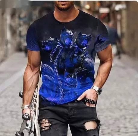 Men's black T-shirt with three-dimensional lion graphic print on front