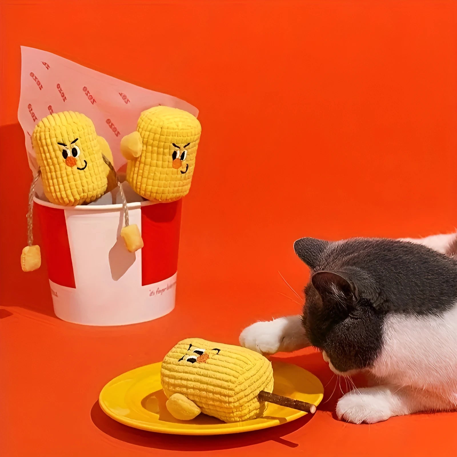 Corn cob cat dental toy with Polio wood construction and catnip infusion