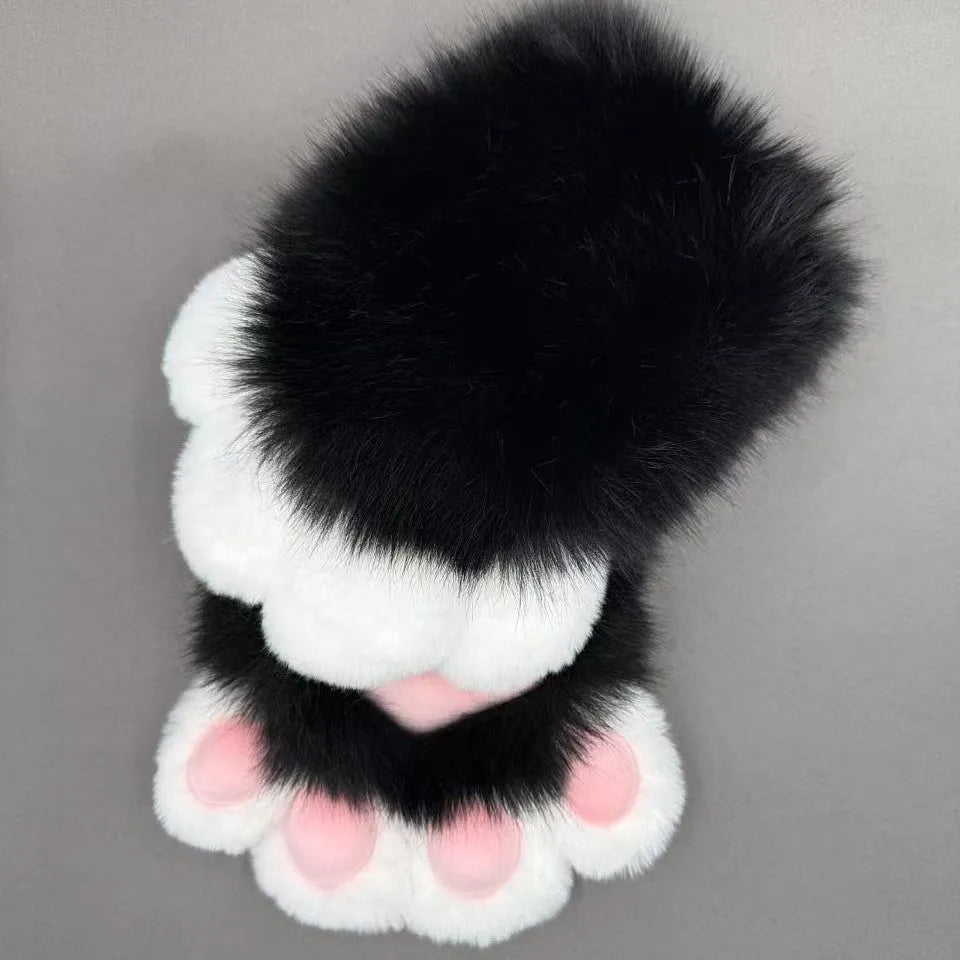 Colourful nylon animal claw cosplay gloves showing multiple colour variants including pink, blue, yellow, and green combinations