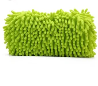 Silver green microfiber chenille car wash sponge measuring 14x25 cm