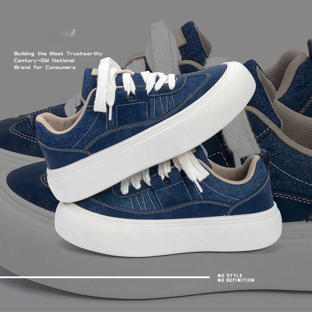 Men's black canvas platform sneakers with lace-up front and 3-5cm raised sole