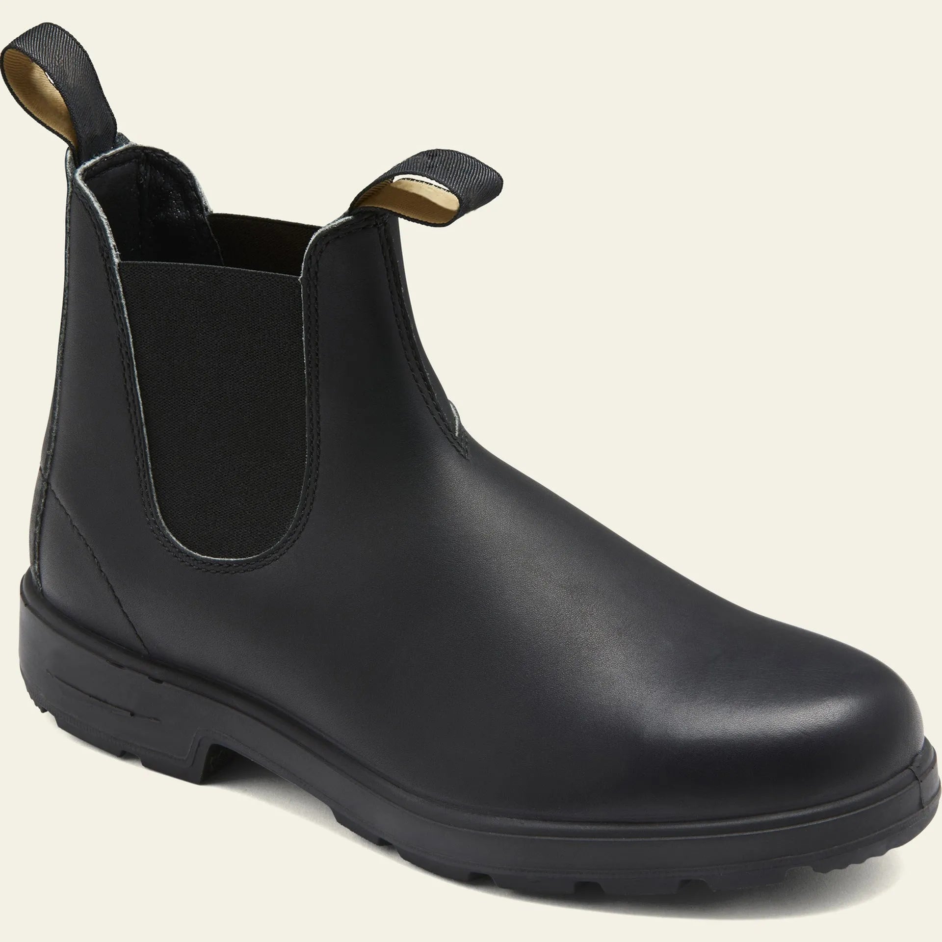 Vintage unisex Chelsea boots with frosted PU upper and car suture detail in multiple colours.