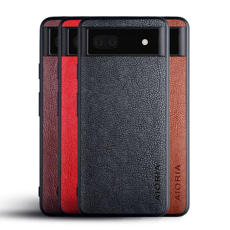 Google Pixel 6A phone case in PU leather with glass back protection in business classic style