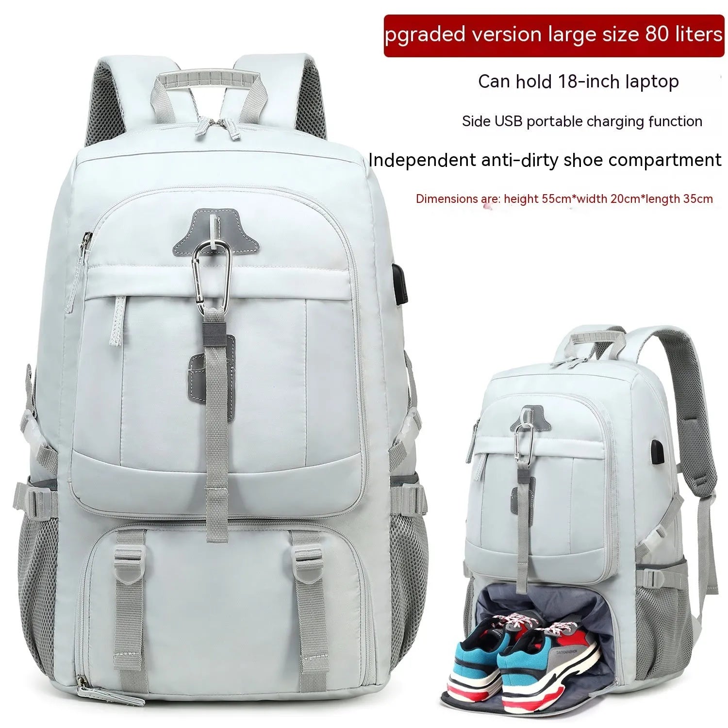 Large capacity business travel backpack in Oxford cloth with contrast stitching and curved shoulder strap, 55x20x35cm, black colour