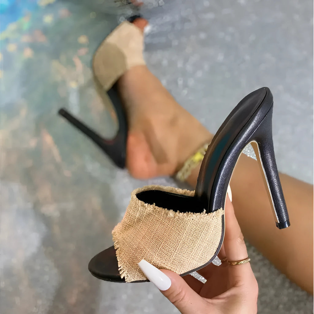 Apricot women's sandals with stiletto heel and separate toe bracket design