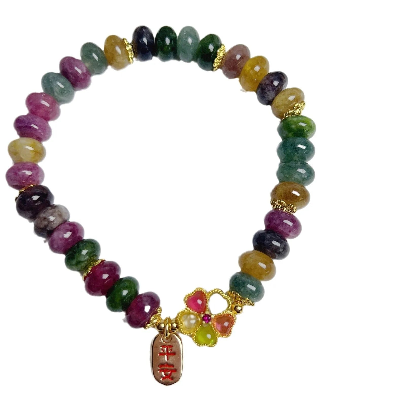 Colourful tourmaline abacus bead bracelet for women with artificial crystal beads and original design
