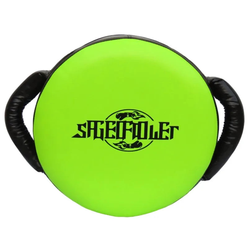 Boxing training shield target handheld PU punching pad in fluorescent green for speed and reflex drills