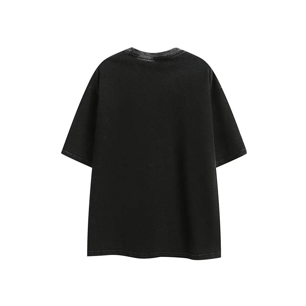 Short-sleeved loose-fit cotton blend T-shirt in purple and black colours