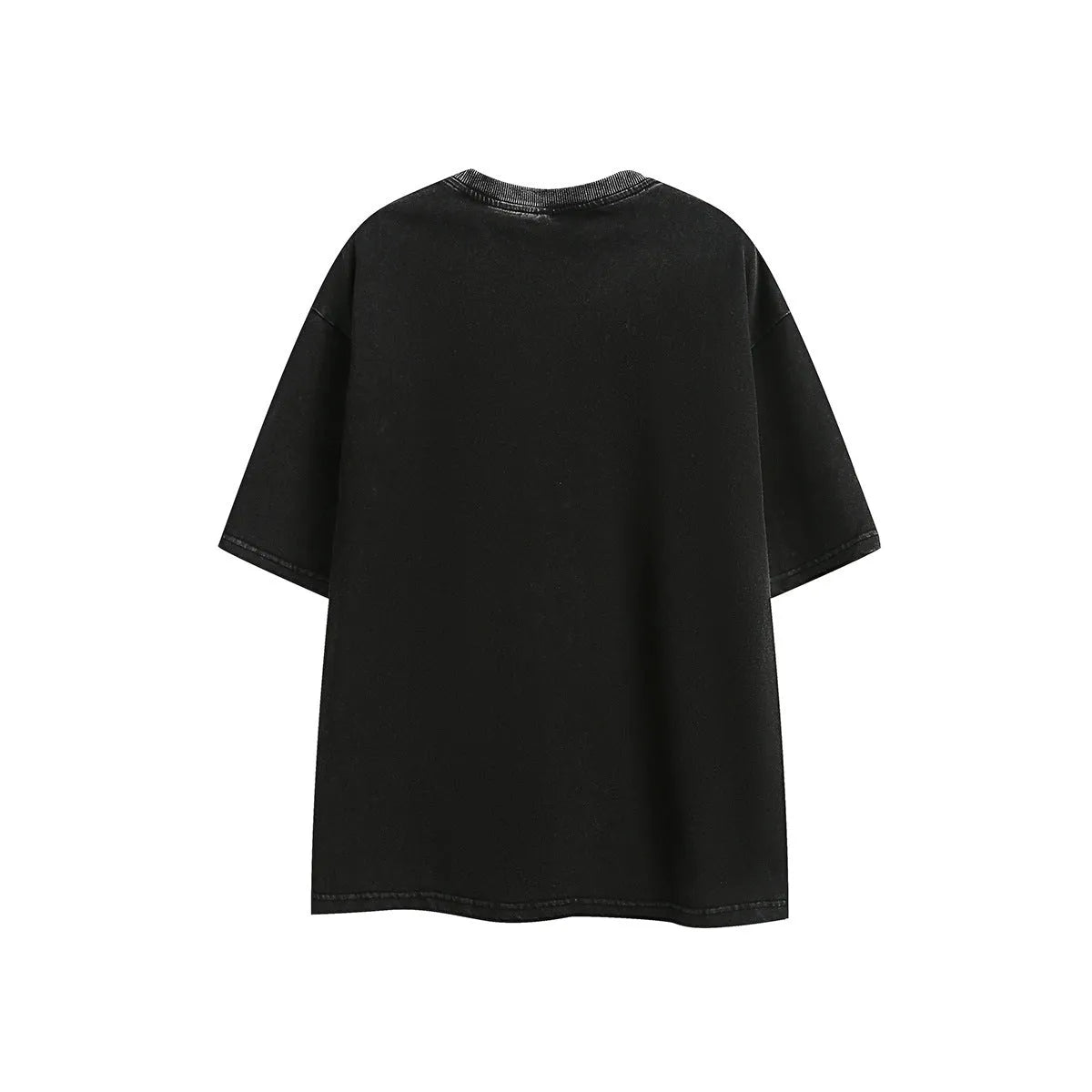Short-sleeved loose-fit cotton blend T-shirt in purple and black colours