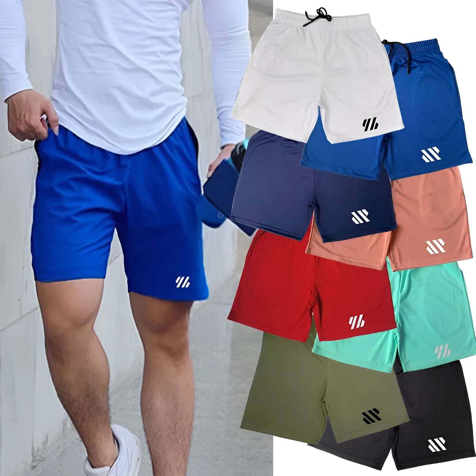 Loose-fit black metal silk sports shorts on a hanger against a plain background.