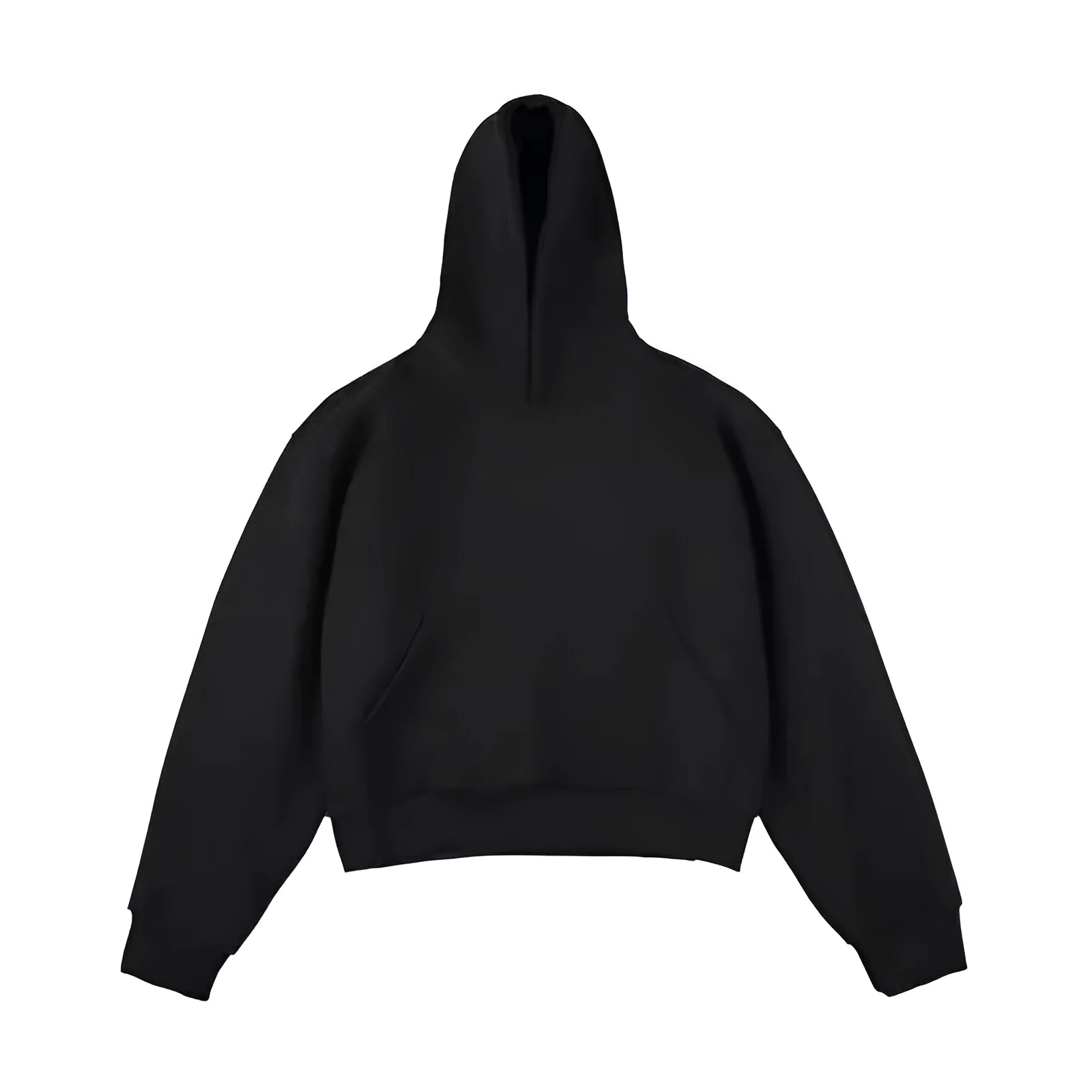 Man wearing a dark grey Chinese cotton composite hooded sweater with a removable hood and long sleeves.