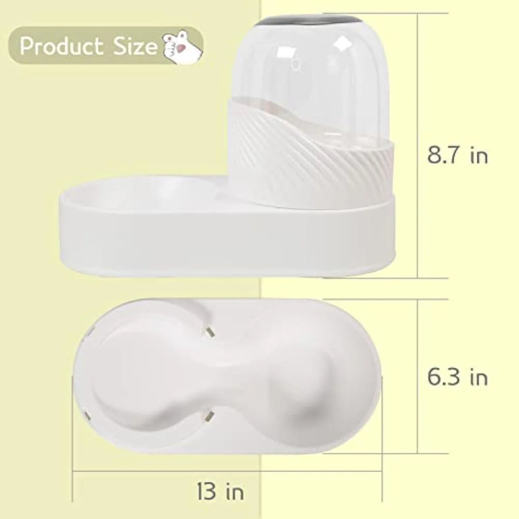 White automatic cat feeder and water dispenser set with wave-shaped design