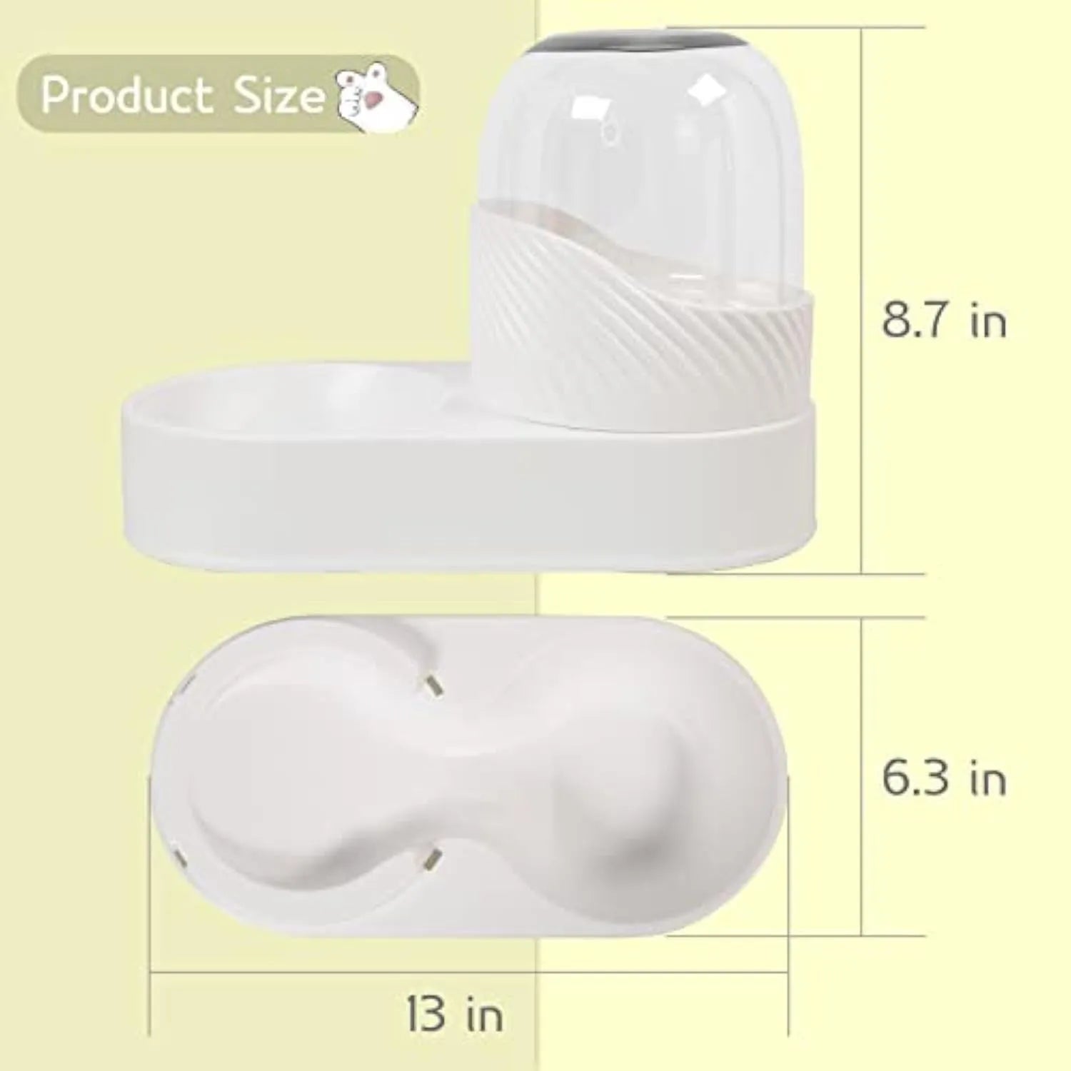 White automatic cat feeder and water dispenser set with wave-shaped design
