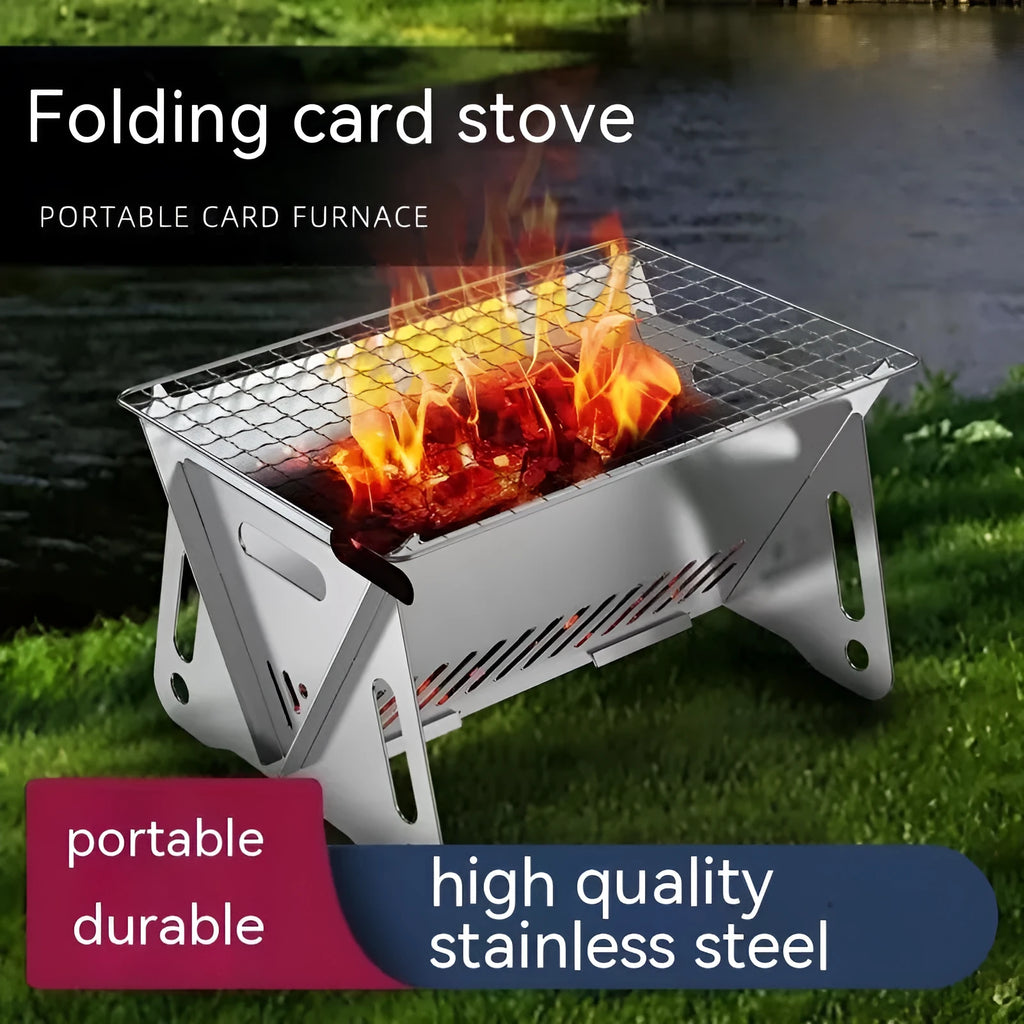Folding stainless steel barbecue oven with grill rack and storage bag for outdoor cooking