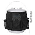 Black cylindrical polyester hanging storage bag designed for a 5-gallon barrel.