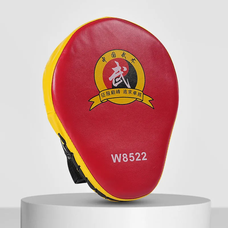 Boxing punch mitts and target pads for Sanda and Muay Thai training, available in curved or flat designs with multiple colour options.