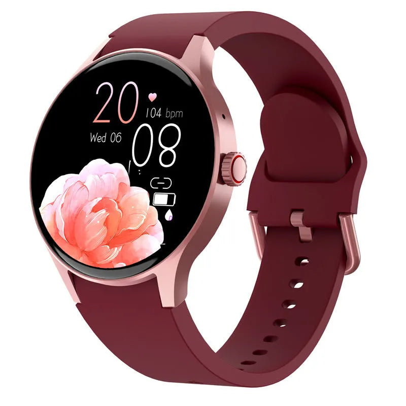 Smart Bluetooth sport watch with round touch screen showing display, IP68 waterproof rating