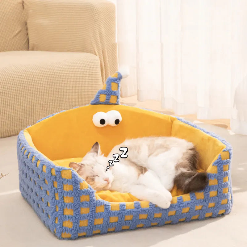 Green triangular cat bed with a thick sponge pad and removable fabric cover.