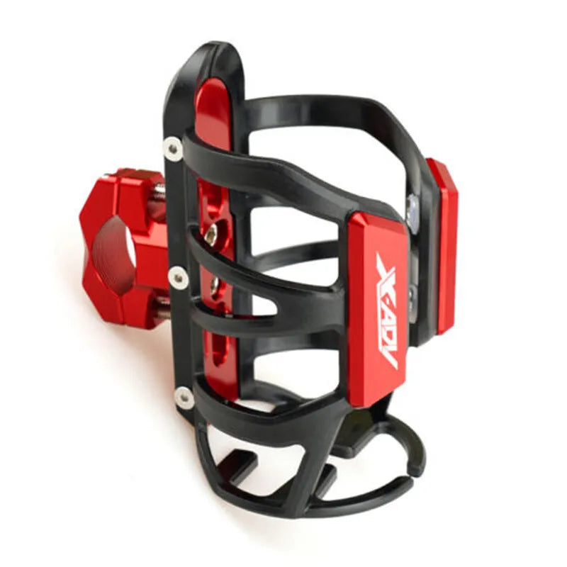 A black water bottle cage designed for mounting on a Honda X-ADV scooter bumper.