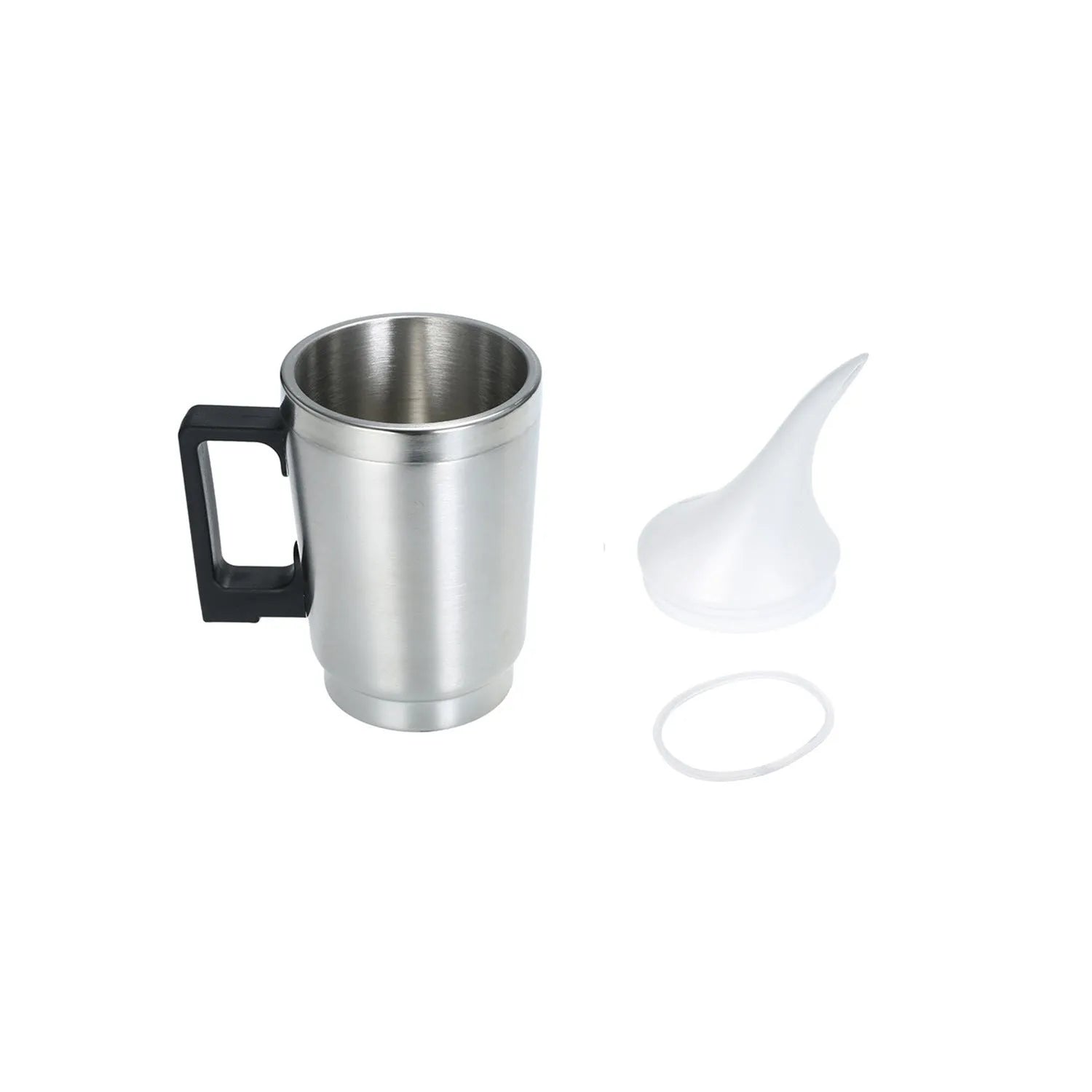 Automotive headlamp restoration kit showing stainless steel cups, elbow cover, funnel, and EU/GB power adapters.