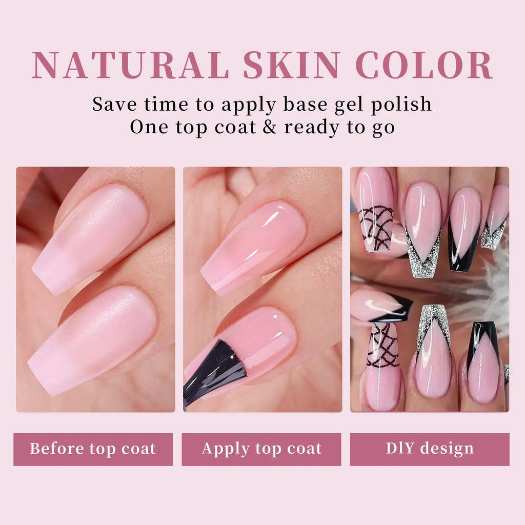 Box of nude seamless removable nail stickers showing eight different colour variations.