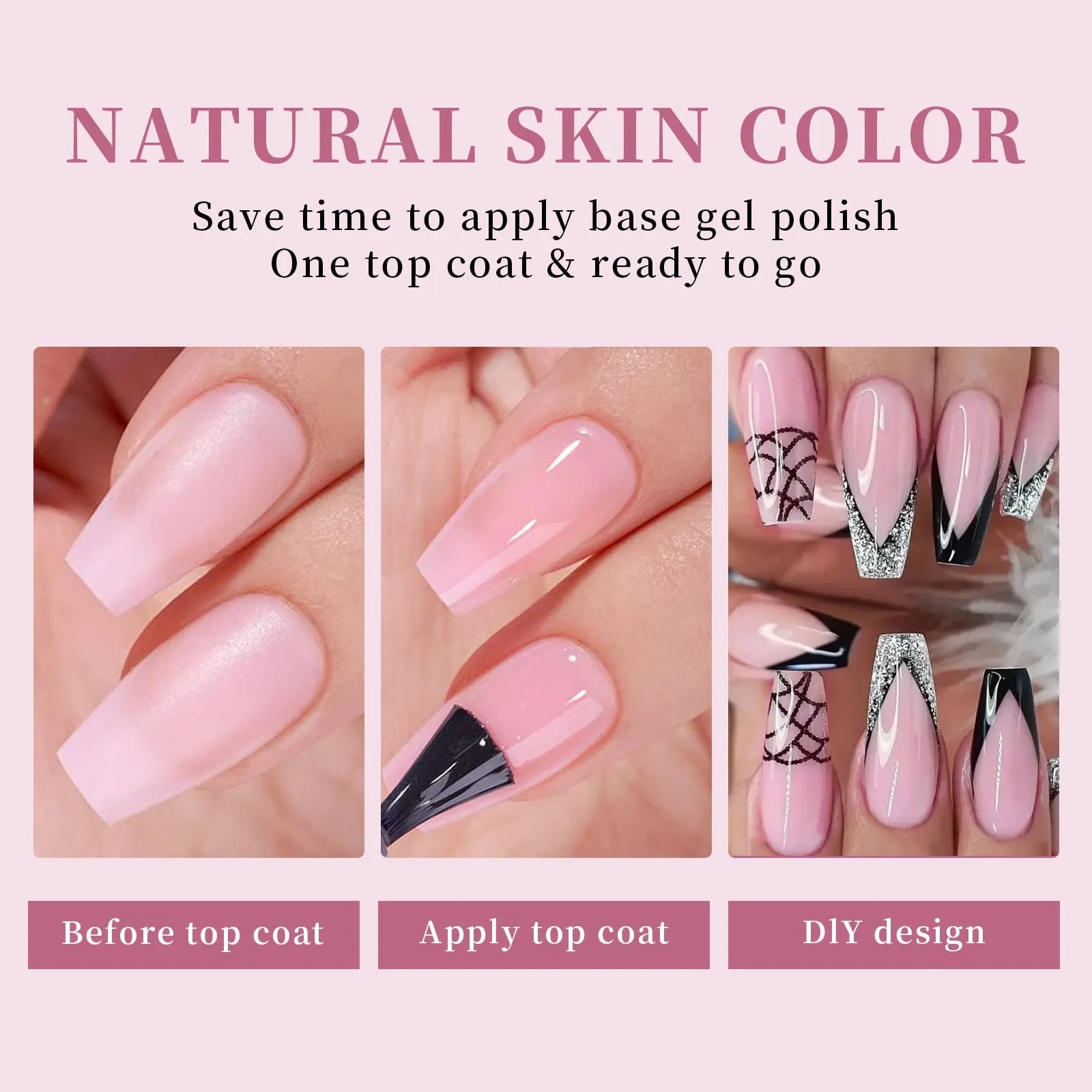 Box of nude seamless removable nail stickers showing eight different colour variations.