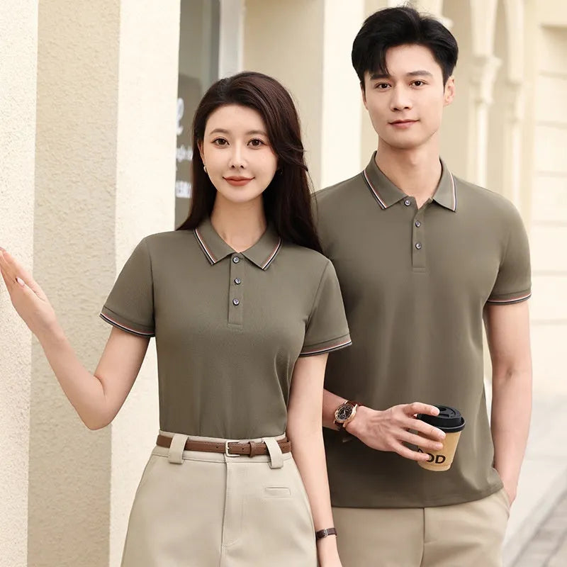 Ice silk polo shirt in solid colour with copper ammonia fibre construction for work uniforms