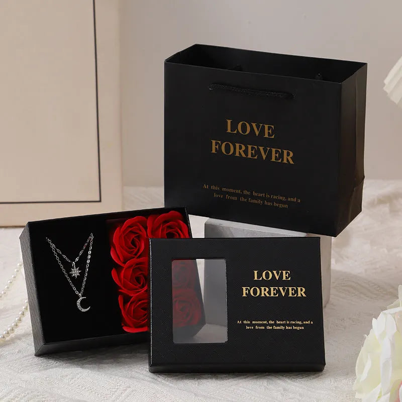 Korean style soap flower gift set with six rose soap bouquet in gift box with handbag